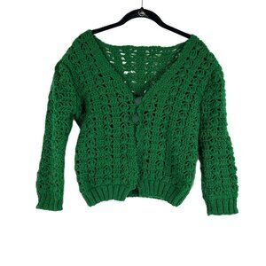 Handmade Crocheted Cardigan Sweater Green M Grunge Hippie